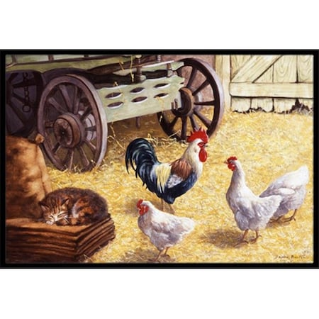 Carolines Treasures BDBA0339MAT Rooster & Hens Chickens in the Barn Indoor or Outdoor Mat; 18 x 27 BDBA0339MAT